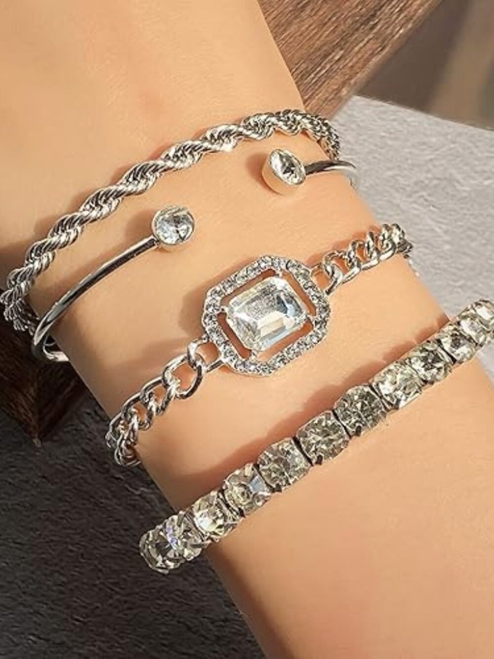 Bracelets for Women, 14K Gold Plated Dainty Layered Chain Bracelets Adjustable C